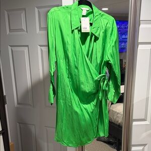 H&M Bright Green Long Sleeve Wrap Dress